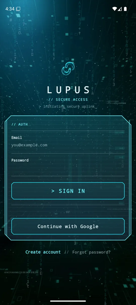 Lupus sign-in screen