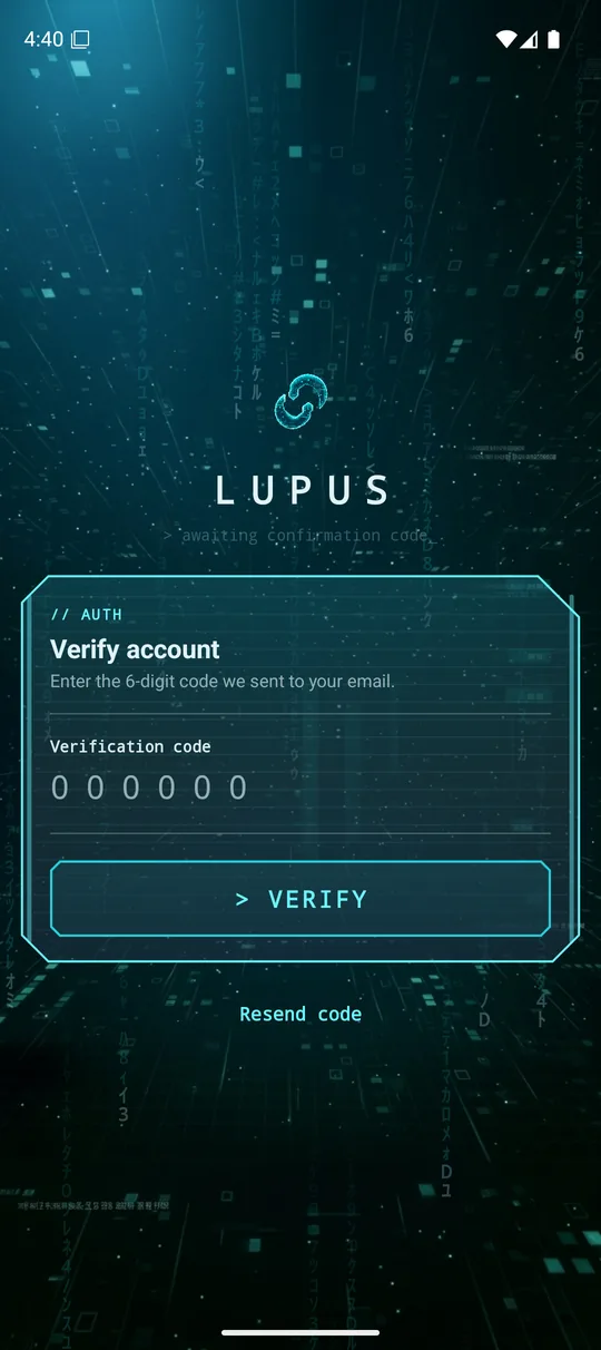 Verify account code screen