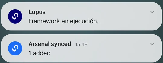 Android notification reading Arsenal synced, 1 added