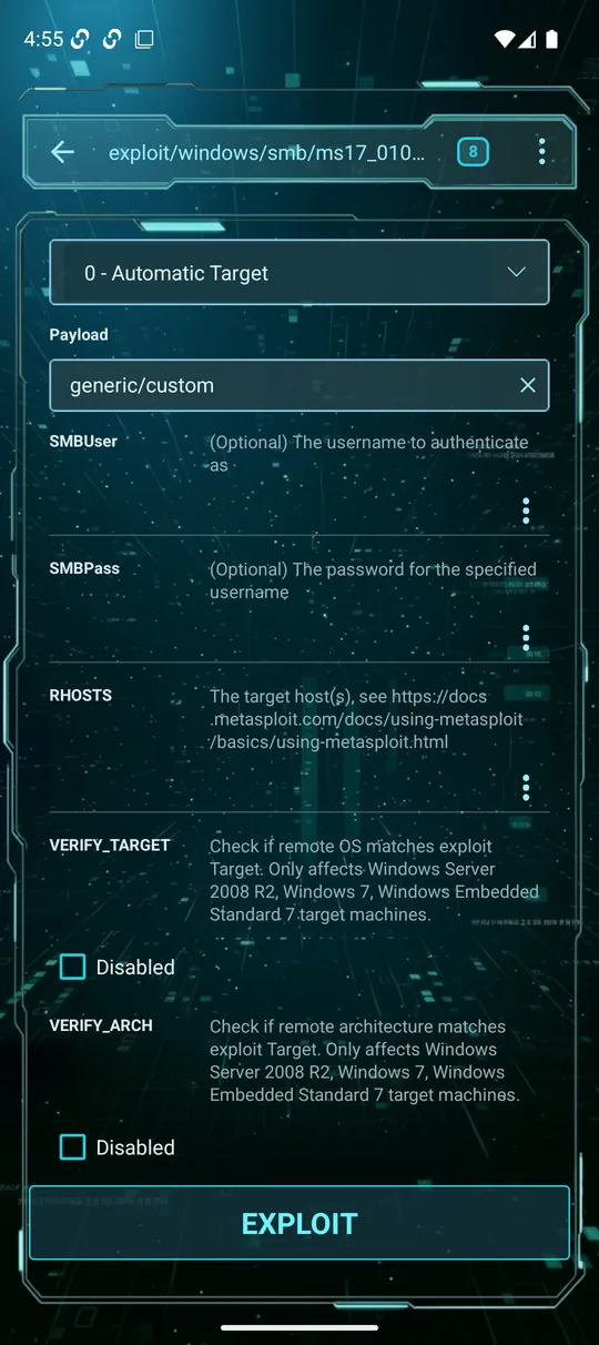 Exploit options / datastore