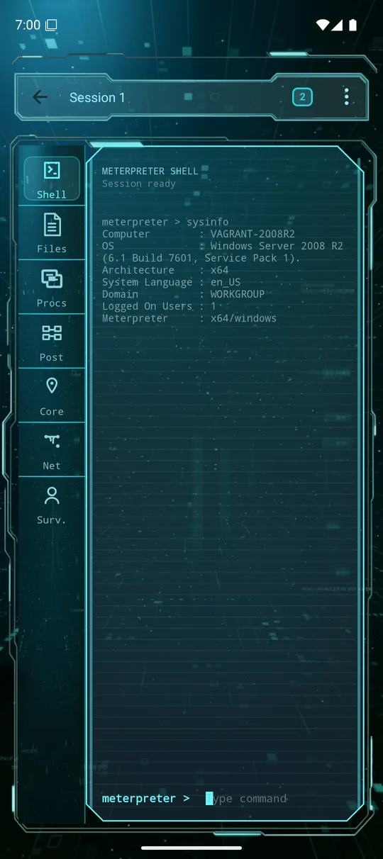 Session Meterpreter console