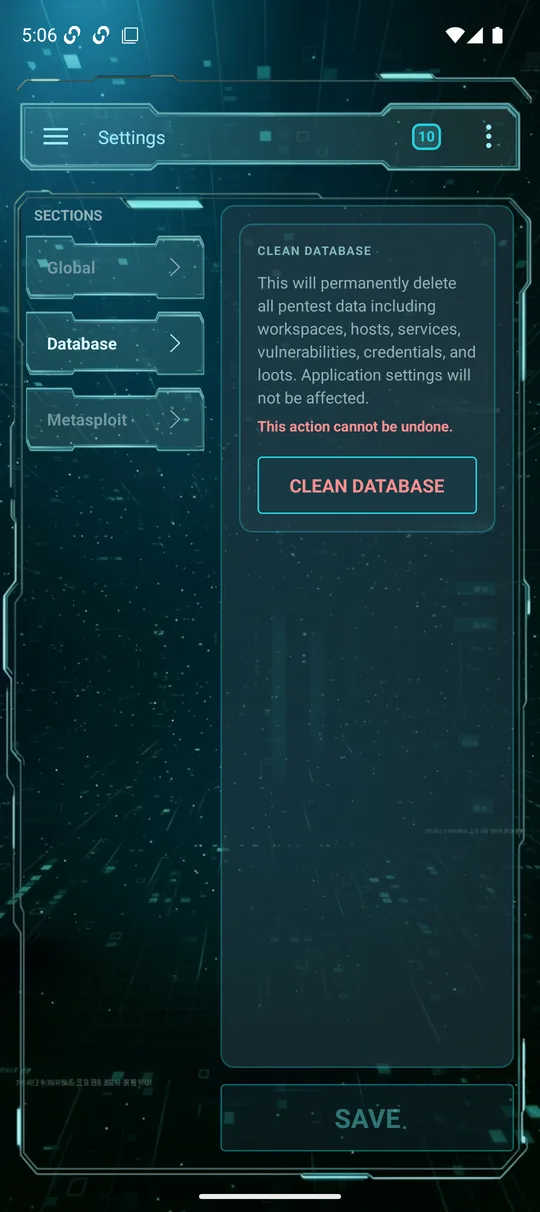 Settings — Database