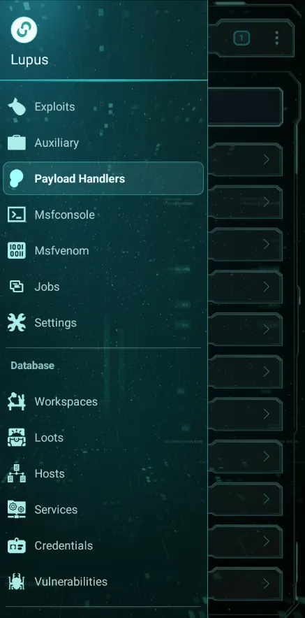 Lupus on Android — Module menu